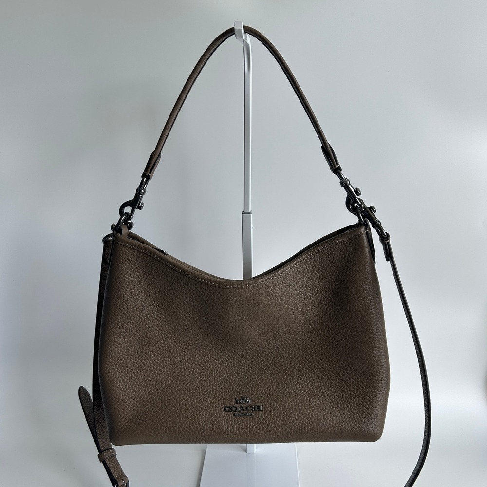 Coach Laurel Shoulder Bag Dark Stone Pebble Leather Handbag CR148